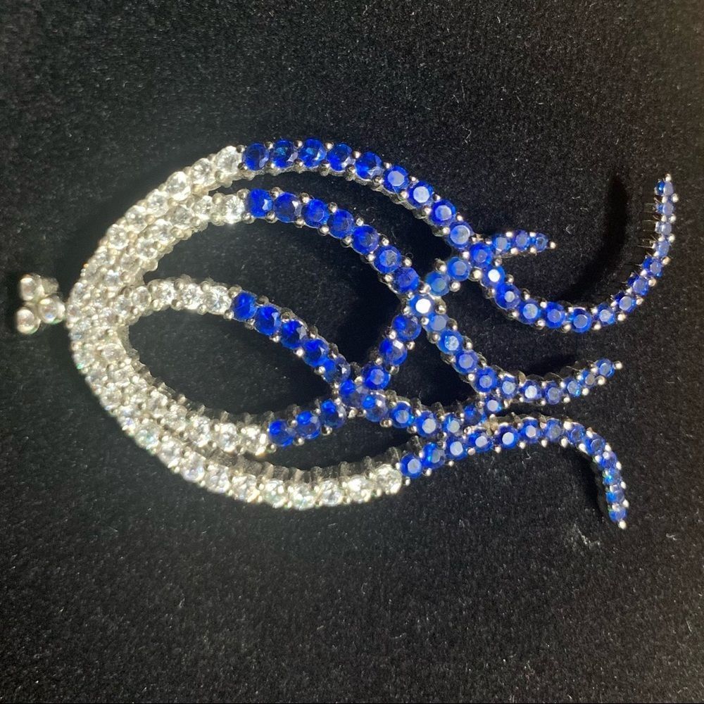 Bright Blue and White CZ Abstract Fish Pendant in Sterling Silver